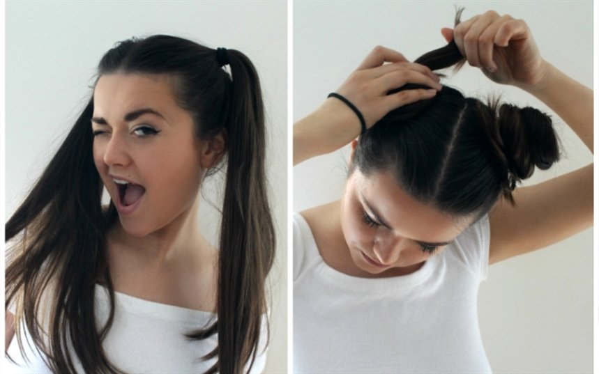 Как обернуть волосы вокруг резинки на хвосте